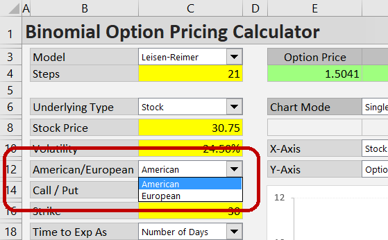 Selecting American or European option