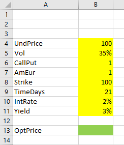 Binomial option pricing input cells