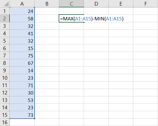 Calcular rango en Excel con MIN y MAX