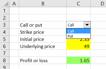 call put combo box