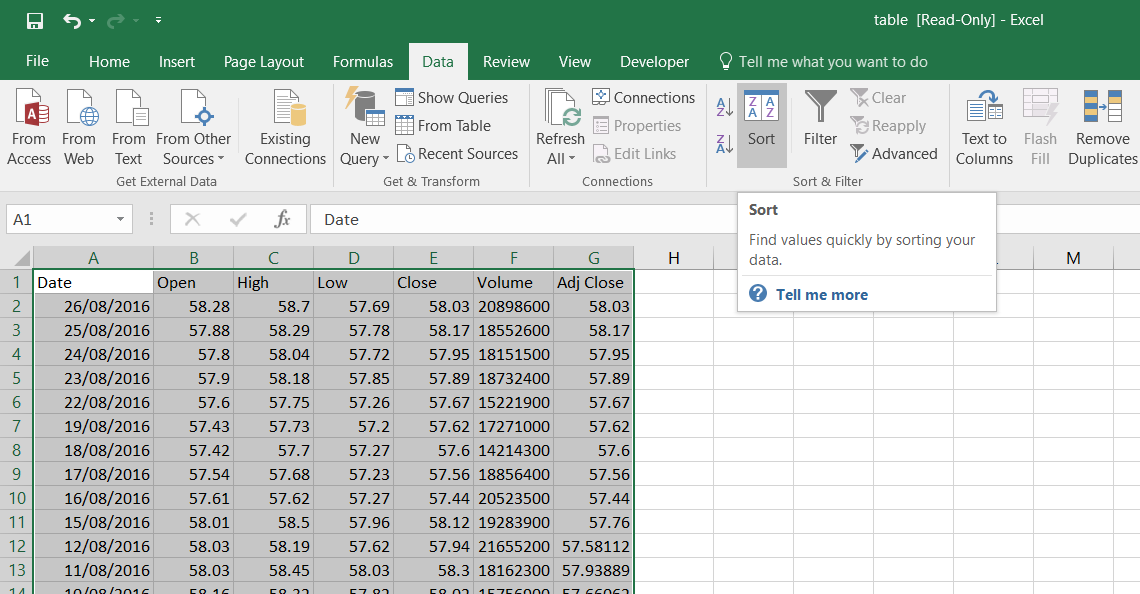 Sorting data in Excel