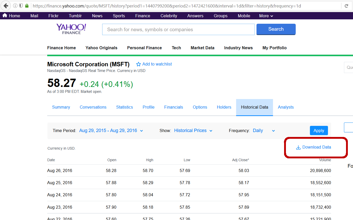 how to download yahoo finance data into excel on mac